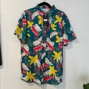 Men's Tropical Floral Shirt & Shorts- Green and Yellow